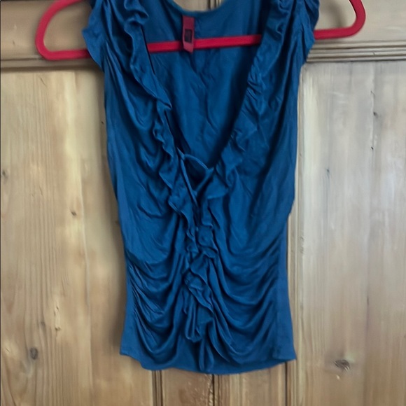 Blue Sleeveless Ruched Ruffled Blouse - Picture 1 of 4